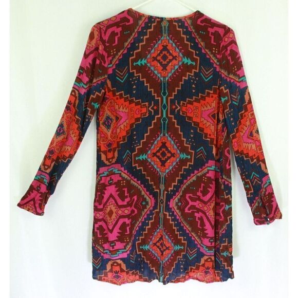 Billabong Tribal Aztec Tunic Top Button Front Long Sleeve Beachy Womens Small - Picture 3 of 8